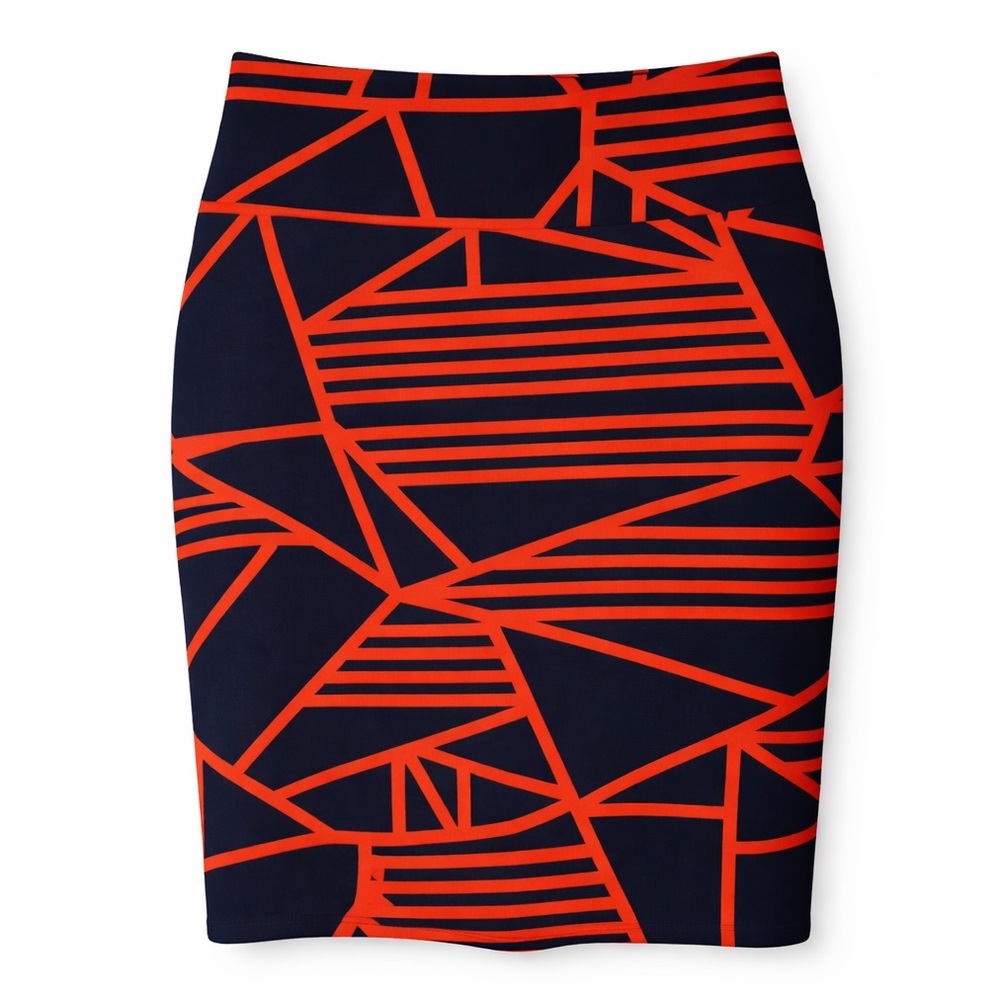 LuLaRoe Orange and Blue Geometric Pencil Skirt
